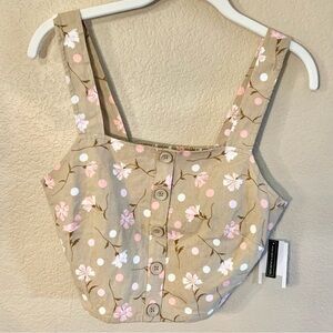 NWT Crop Top Medium BP Beige Pink Sophie Floral Linen Rayon Cotton Sleeveless